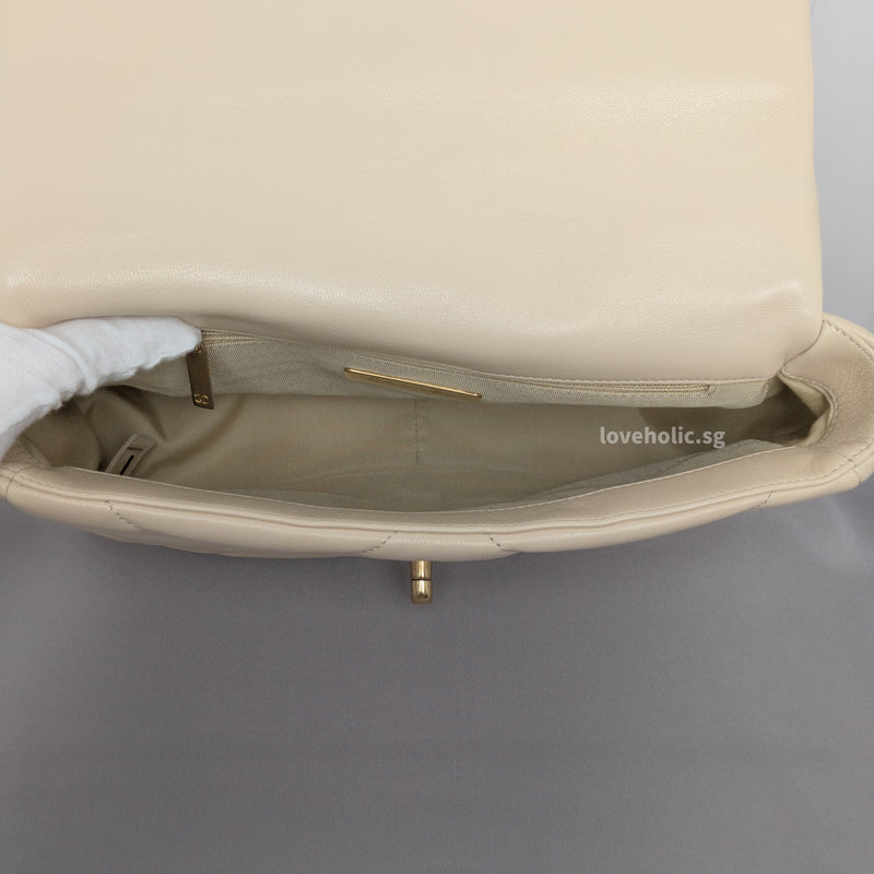 Chanel 19 Small | Beige Lambskin Brushed Gold Hardware