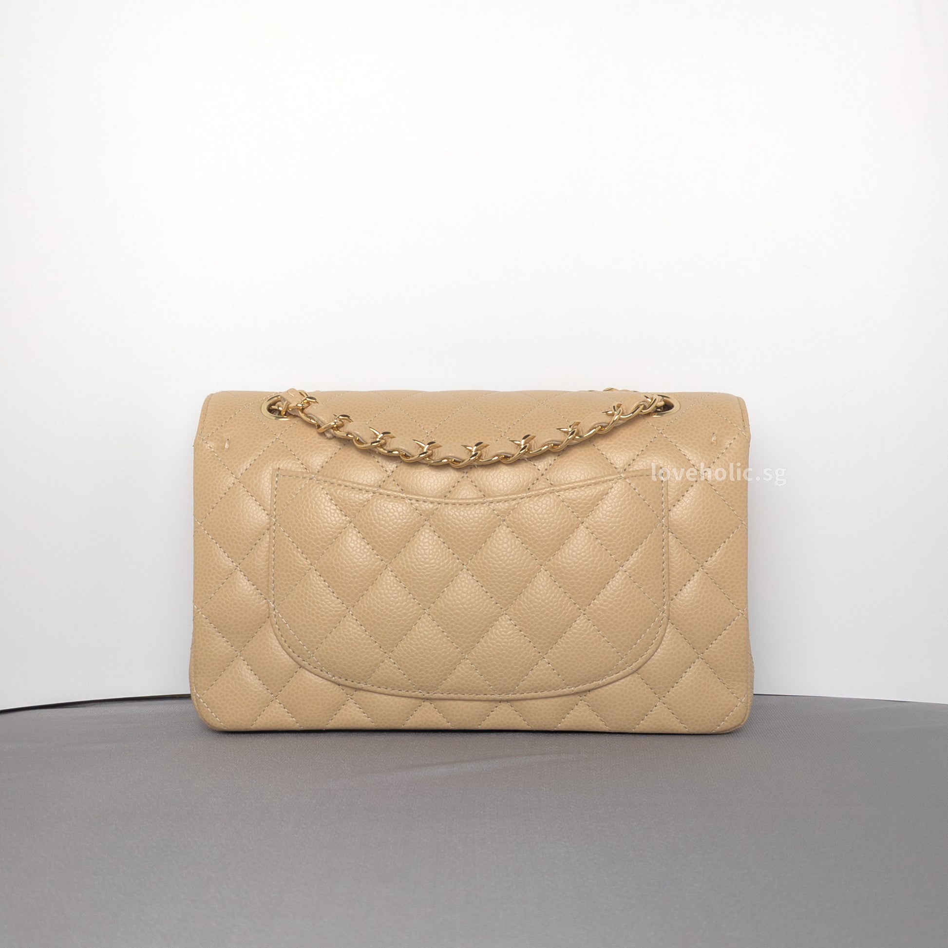 Chanel Classic Flap Small | Beige Claire Caviar Gold Hardware-back