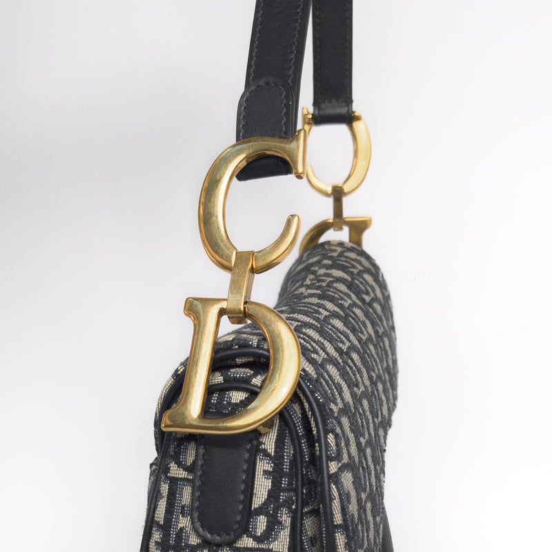 Dior Saddle Medium | Blue Oblique Jacquard Fabric Brushed Gold Hardware