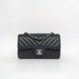 Chanel Classic Flap Chevron Mini Rectangle | 17S Black Caviar Silver Hardware-whitebackground