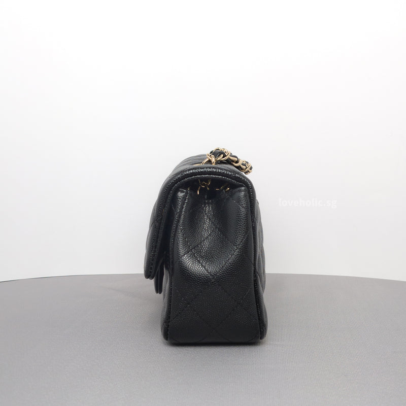 Chanel Classic Flap Mini Rectangle | 18B Black Caviar Light Gold Hardware-details