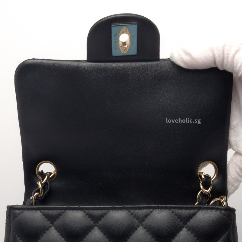 Classic Flap Mini Square | Black Lambskin Light Gold Hardware