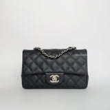 Chanel Classic Flap Mini Rectangle | 18B Black Caviar Silver Hardware-whitebackground