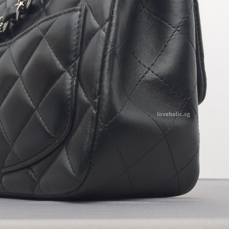 Classic Flap Mini Square | Black Lambskin Silver Hardware