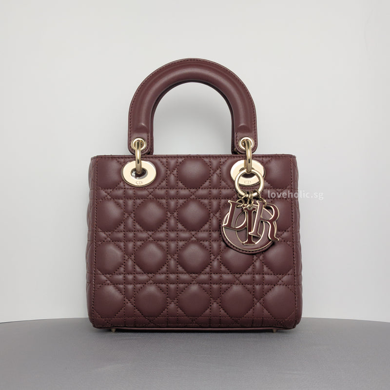 Dior My ABC Lady Dior Small | Burgundy Lambskin Light Gold Hardware-whitebackground