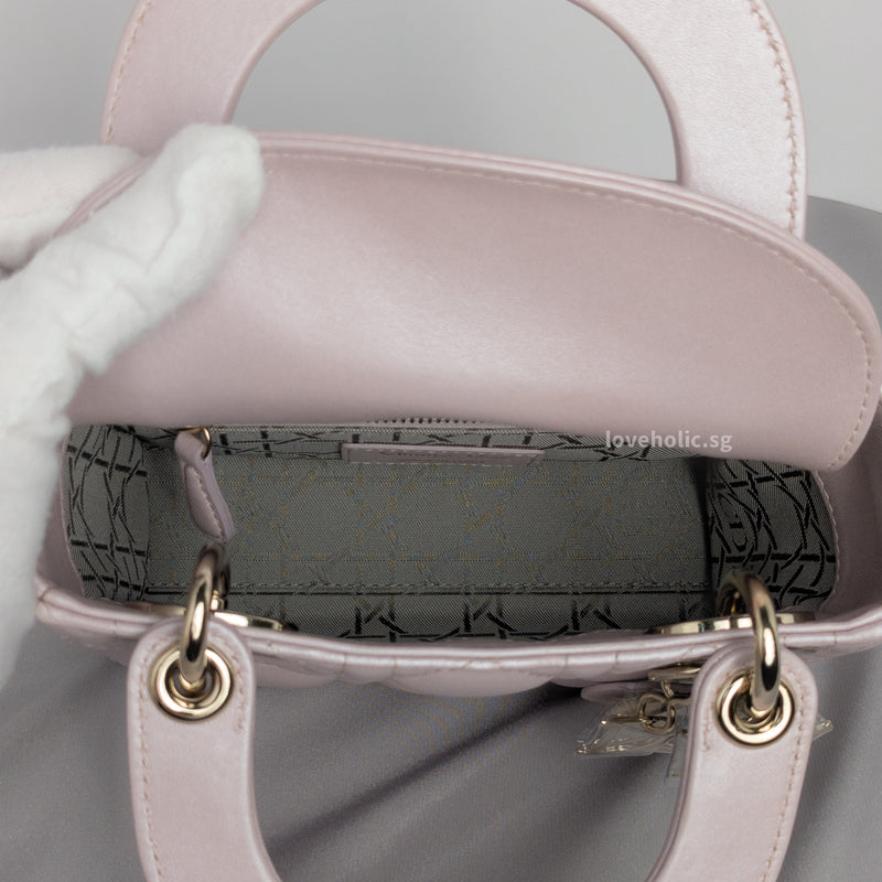 Lady Dior Mini | Pearlescent Lotus Pink Lambskin Light Gold Hardware