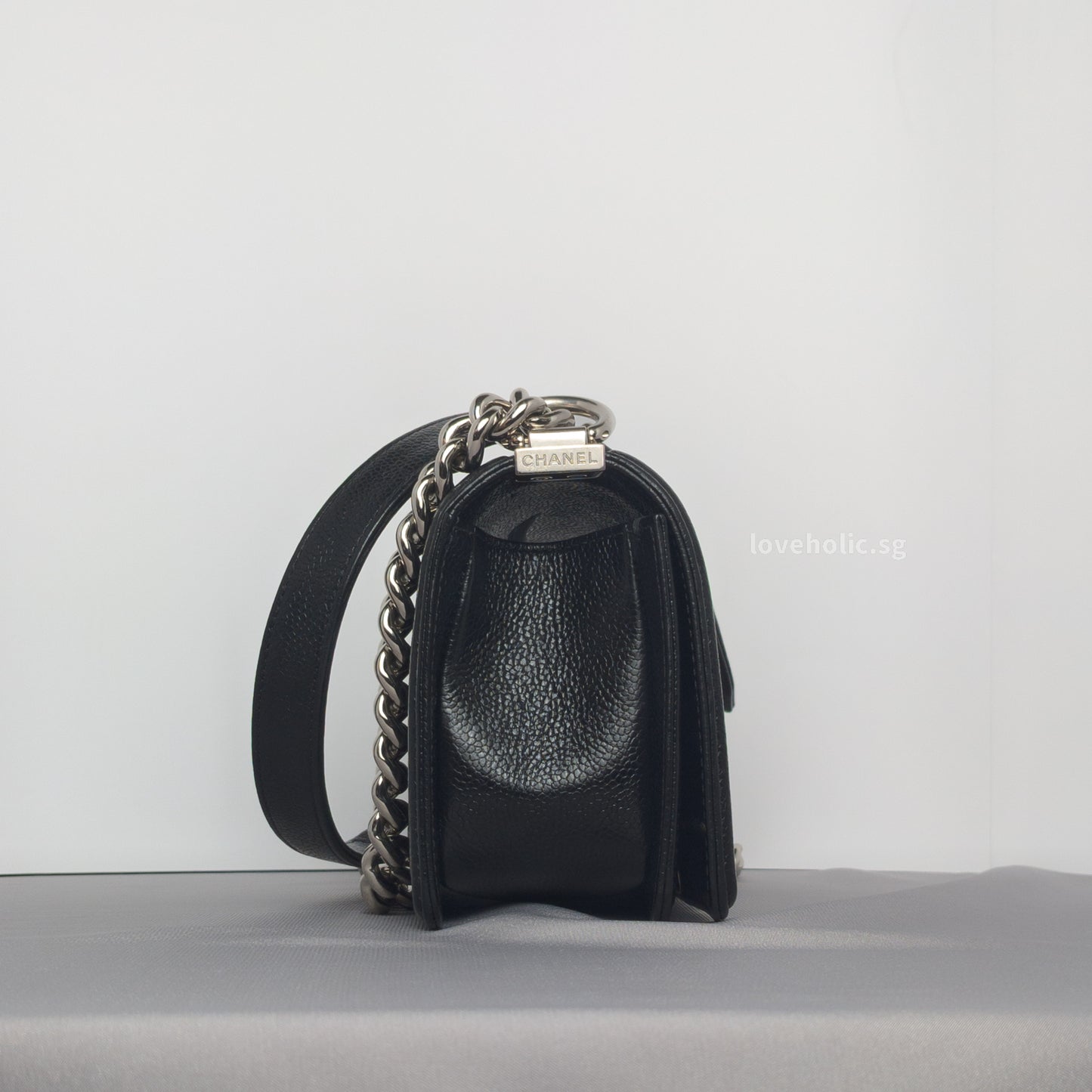 Boy Chevron Small | Black Caviar Silver Hardware