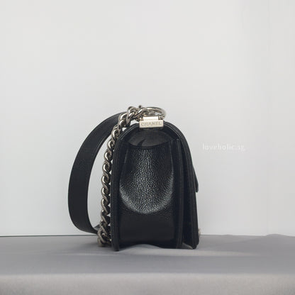 Boy Chevron Small | Black Caviar Silver Hardware