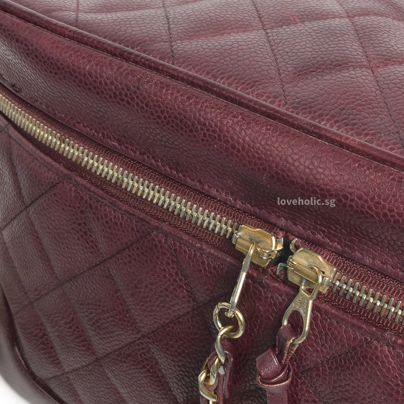 Chanel Vintage Vanity Case Large | Burgundy Caviar Gold Hardware