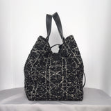 Large Toujours | Black Tweed with White Cannage Motif Light Gold Hardware