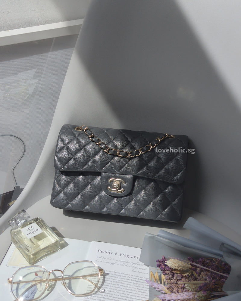 Chanel Classic Flap Small | 21B Dark Grey Caviar Light Gold Hardware-main