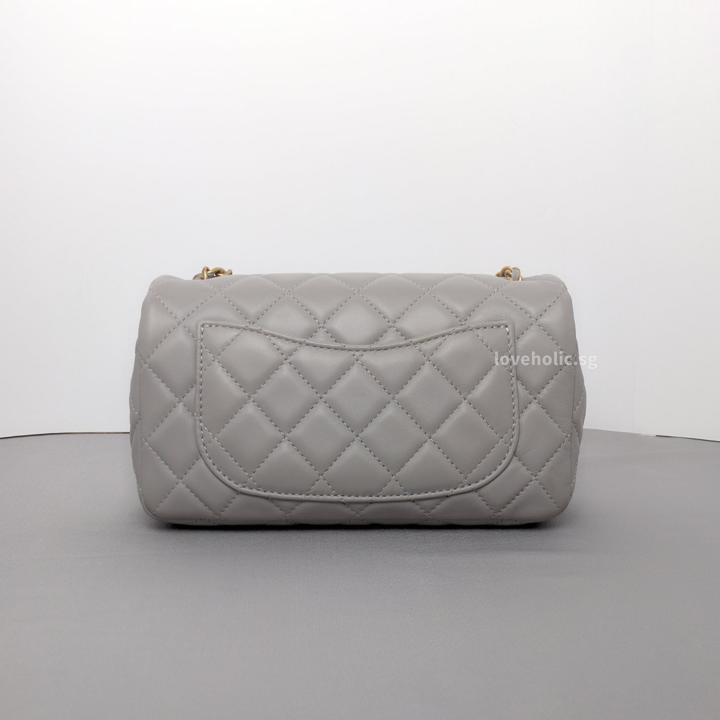 Chanel Pearl Crush Mini Rectangle 22B Light Grey Lambskin Brushed Gold Hardware-back
