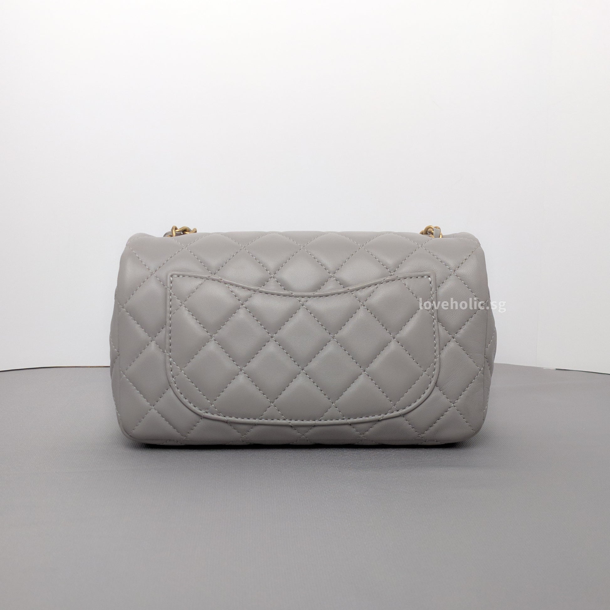Chanel Pearl Crush Mini Rectangle 22B Light Grey Lambskin Brushed Gold Hardware-back