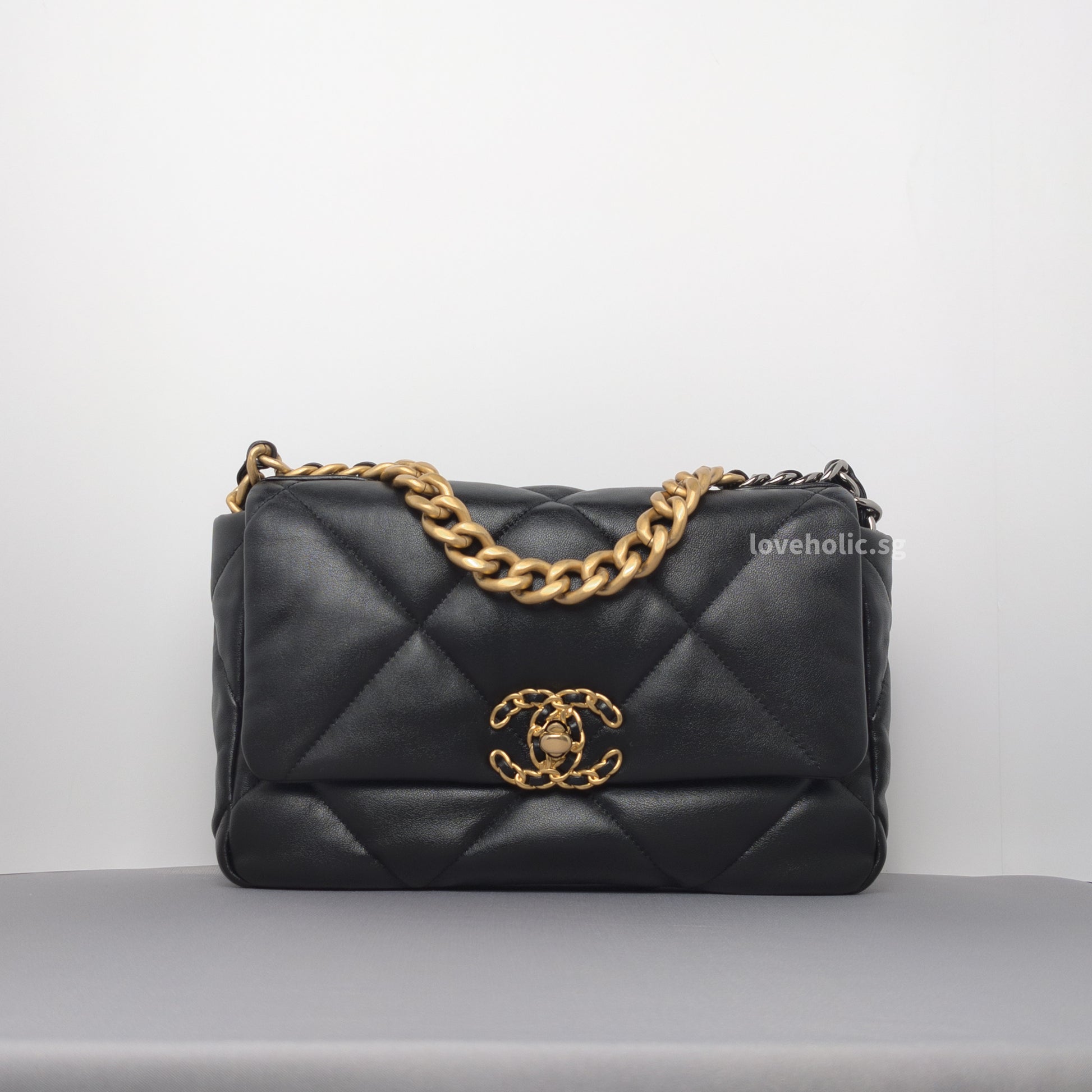 Chanel Chanel 19 Small | Black Lambskin Multicolored Hardware-whitebackground