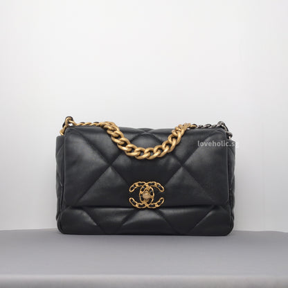 Chanel Chanel 19 Small | Black Lambskin Multicolored Hardware-whitebackground