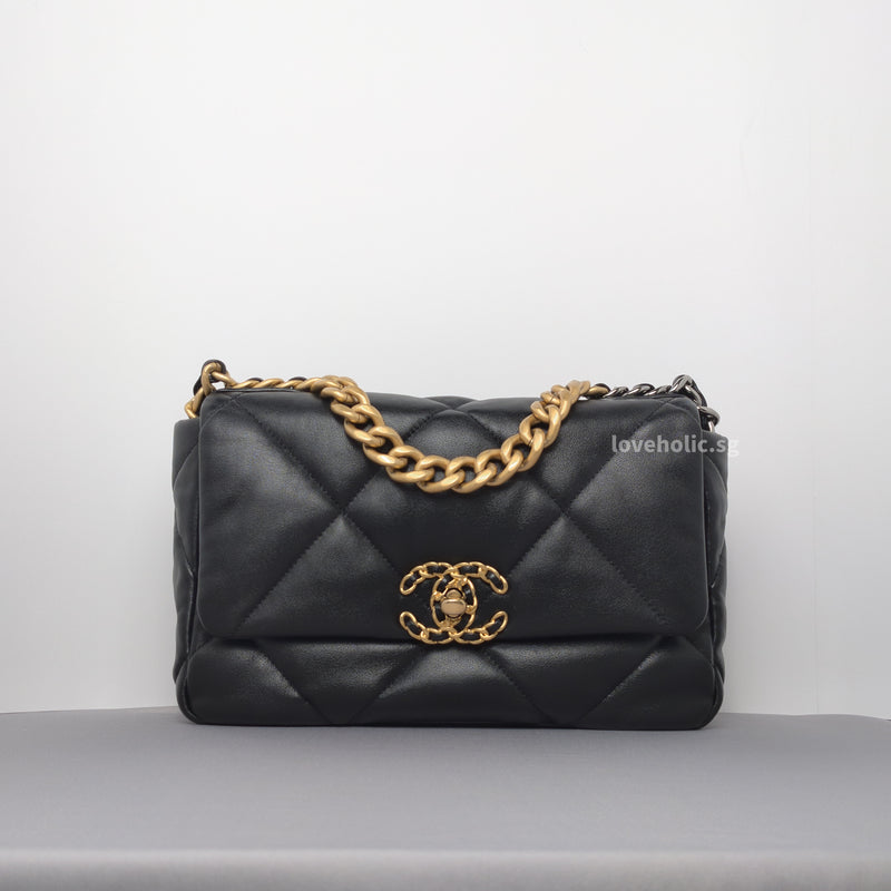 Chanel Chanel 19 Small | Black Lambskin Multicolored Hardware-whitebackground