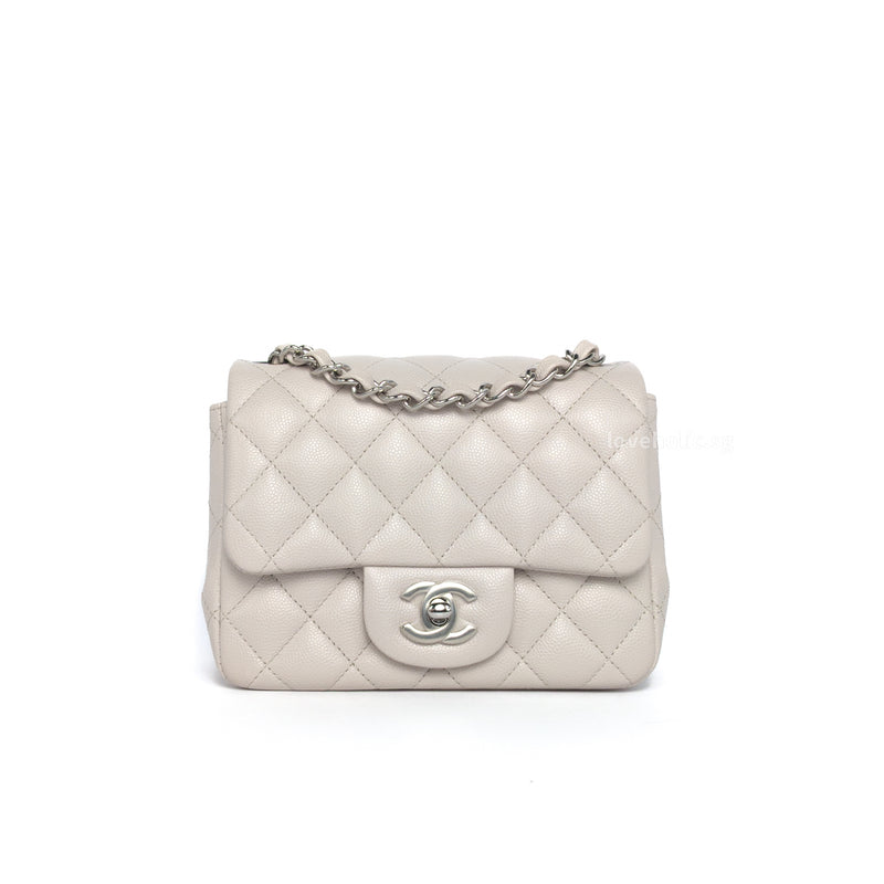 Chanel Classic Flap Mini Square | 18B Ivory Caviar Silver Hardware-whitebackground