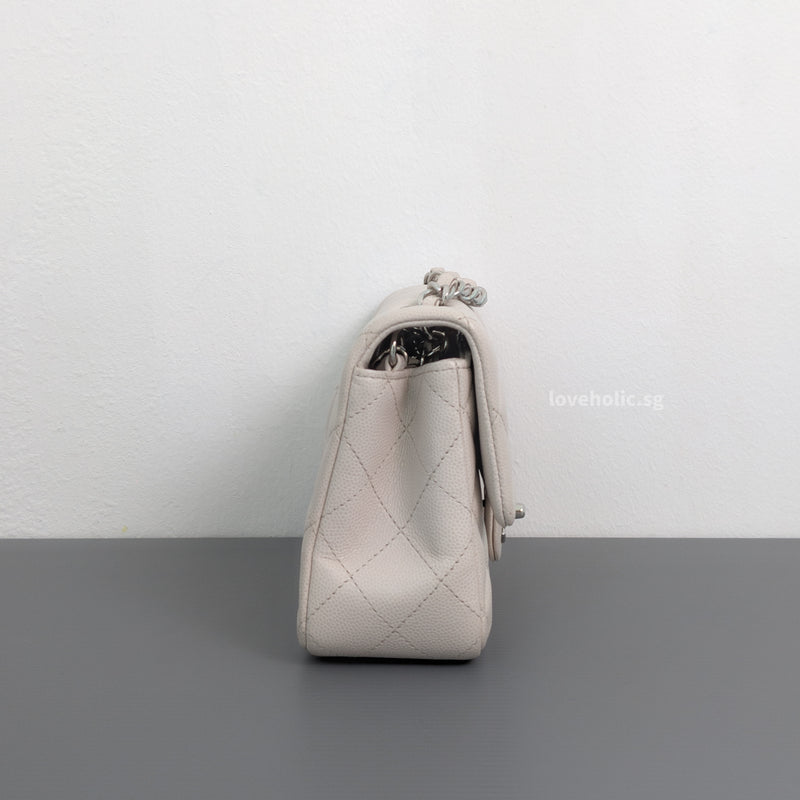 Chanel Classic Flap Mini Rectangle | 18B Ivory White Caviar Silver Hardware-details