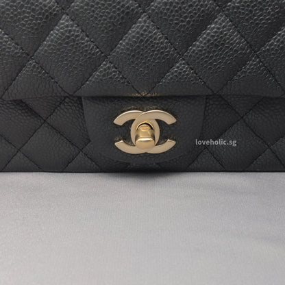Classic Flap Mini Rectangle | 15C Black Caviar Brushed Gold Hardware
