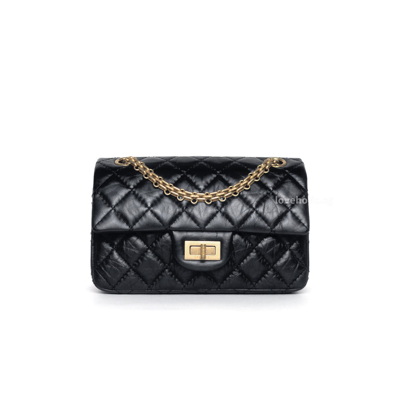 Chanel Reissue 2.55 Mini | Black Calfskin Brushed Gold Hardware-whitebackground