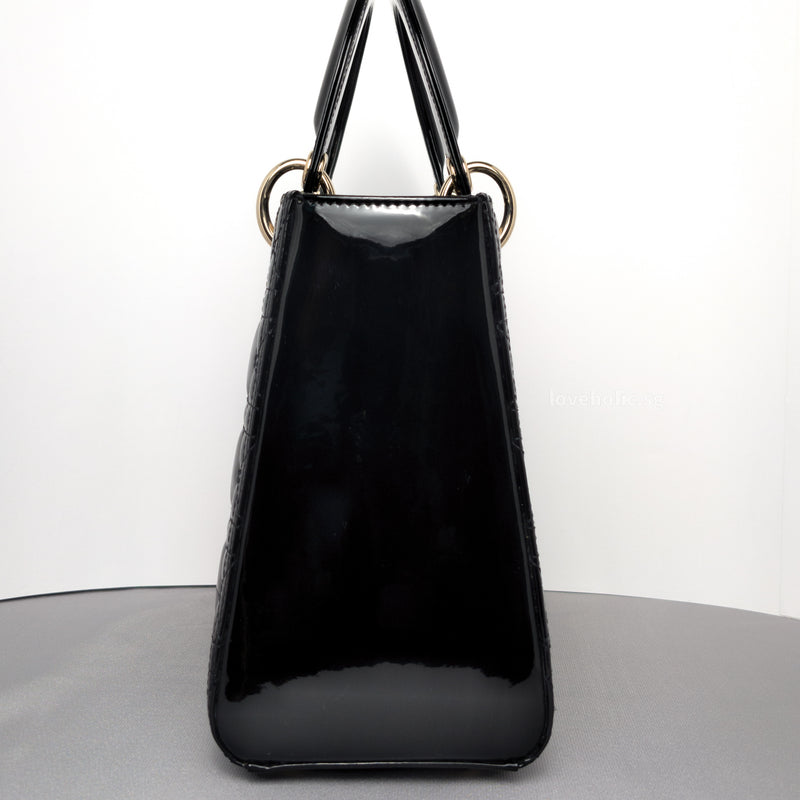 Dior My Lady Dior Medium | Black Patent Leather Light Gold Hardware-details