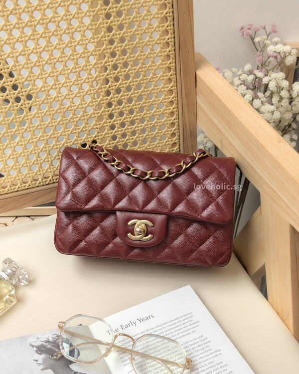 Chanel Classic Flap Mini Rectangle | 18C Burgundy Caviar Brushed Gold Hardware-main