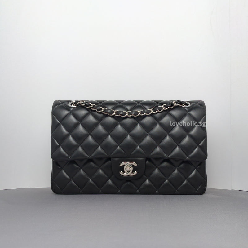 Chanel Classic Flap Medium | Black Lambskin Silver Hardware-whitebackground