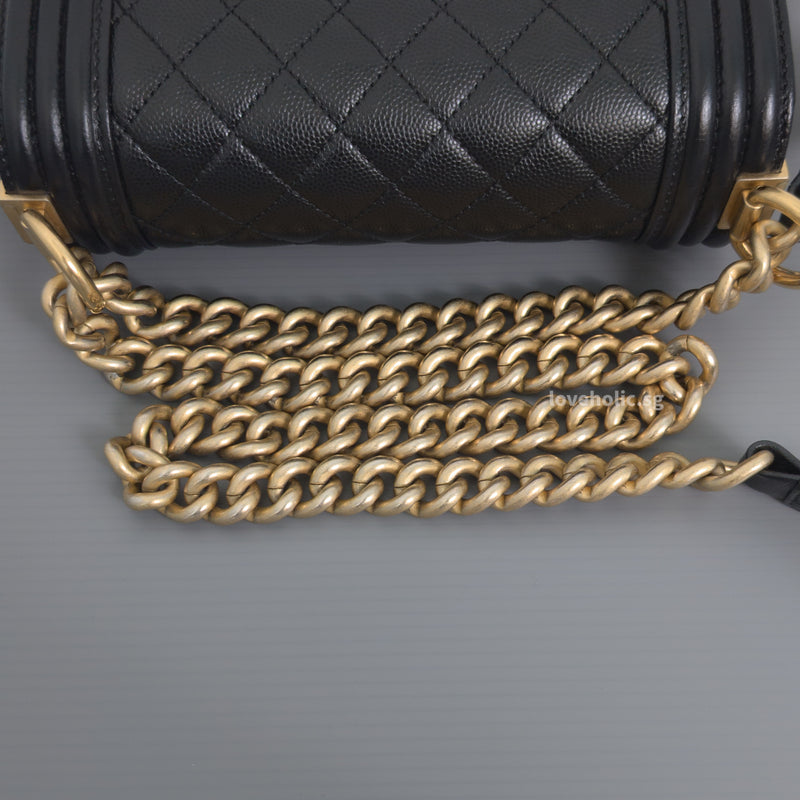 Boy Small | Black Caviar Brushed Gold Hardware