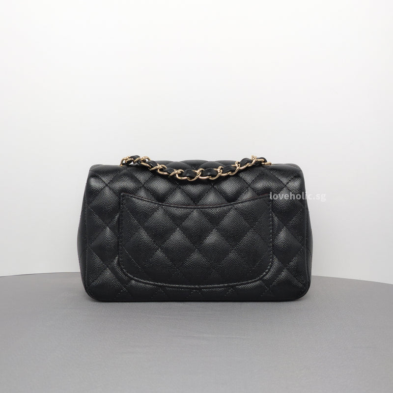 Chanel Classic Flap Mini Rectangle | 18B Black Caviar Light Gold Hardware-back
