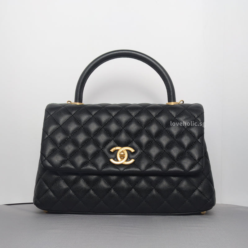 Chanel Coco Handle Medium | Black Caviar Brushed Gold Hardware-whitebackground
