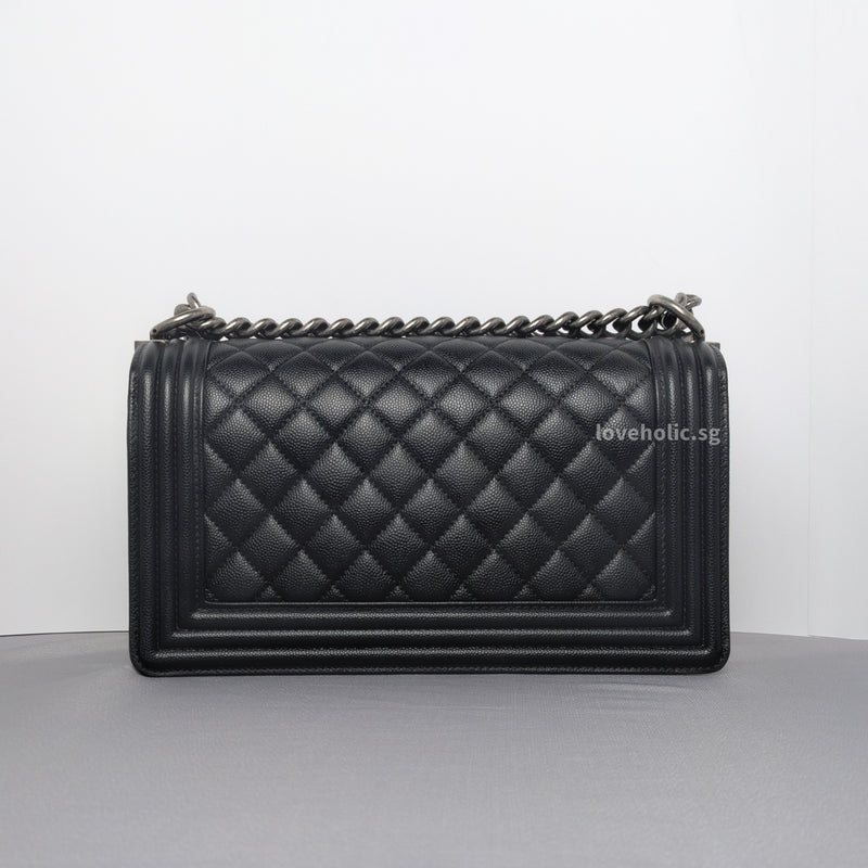 Chanel Boy Medium | Black Caviar Ruthenium Hardware-back