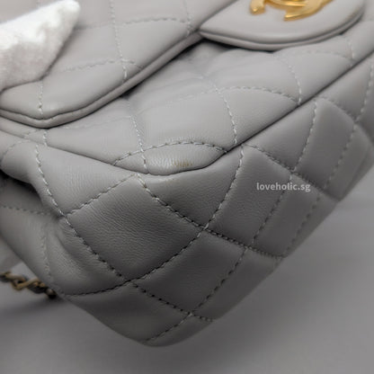 Pearl Crush Mini Rectangle 22B Light Grey Lambskin Brushed Gold Hardware
