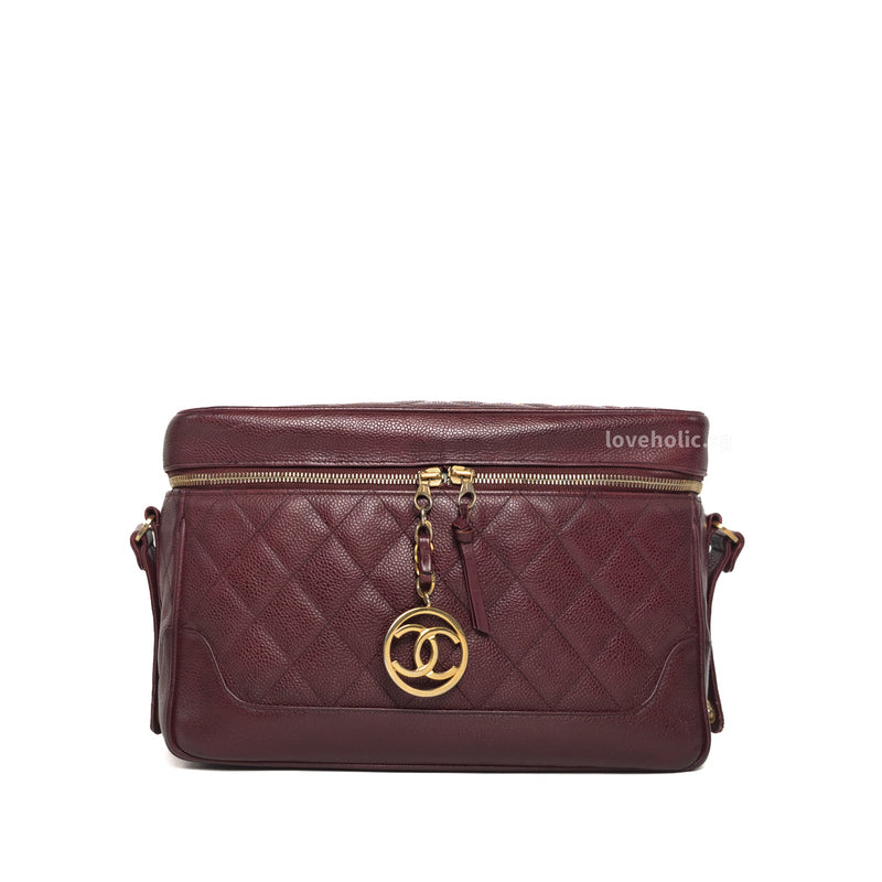 Chanel Vintage Vanity Case Large | Burgundy Caviar Gold Hardware