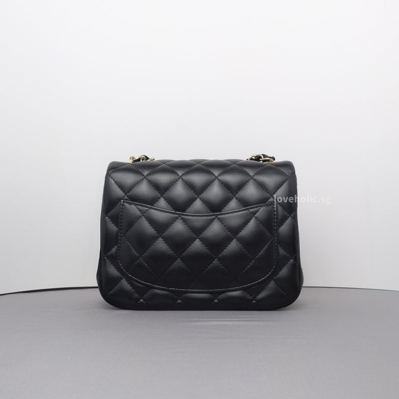 Chanel Classic Flap Mini Square | Black Lambskin Light Gold Hardware-back