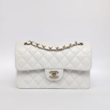 Chanel Classic Flap Small | 24C White Caviar Light Gold Hardware-whitebackground