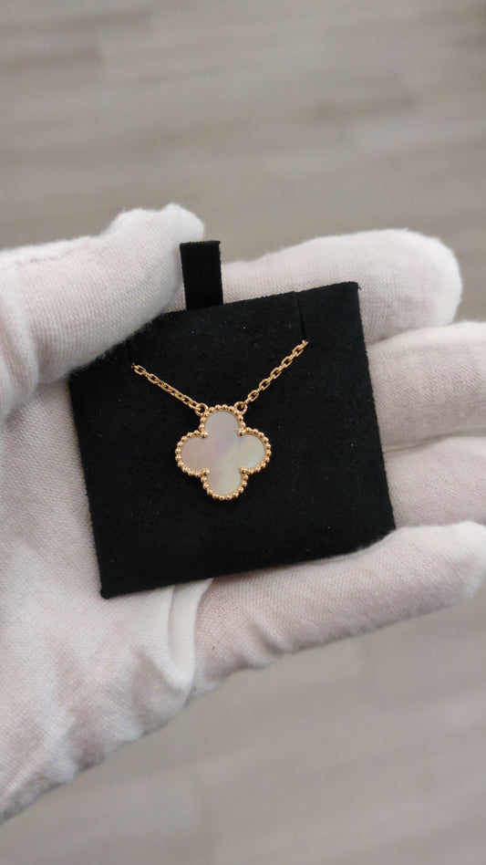 Vintage Alhambra Necklace Mother of Pearl 18K Gold Hardware