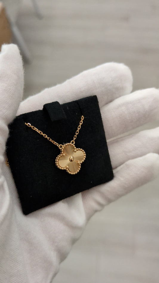 Vintage Alhambra Necklace Guilloche 18K Gold Hardware