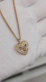 Vintage Necklace Rhinestone Heart | Gold Hardware