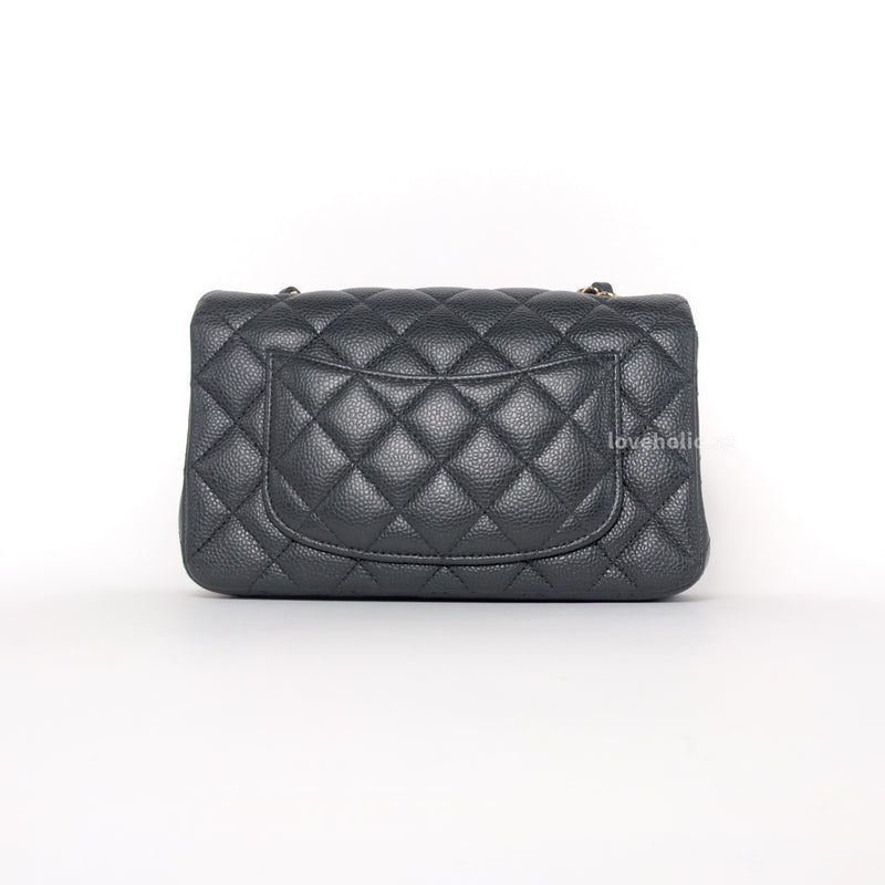 Chanel Classic Flap Mini Rectangle | 18S Charcoal / Dark Grey Caviar Gold Hardware