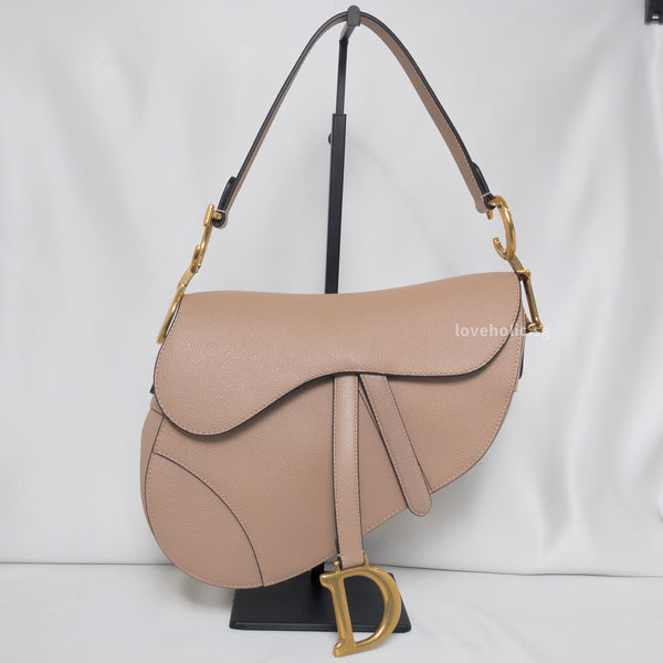 Dior - Saddle Bag with Strap Caramel Beige Grained Calfskin - Women