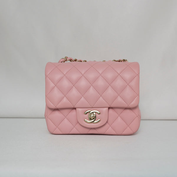 Chanel Classic Flap Mini Square | 21S Pink Lambskin Gold Hardware