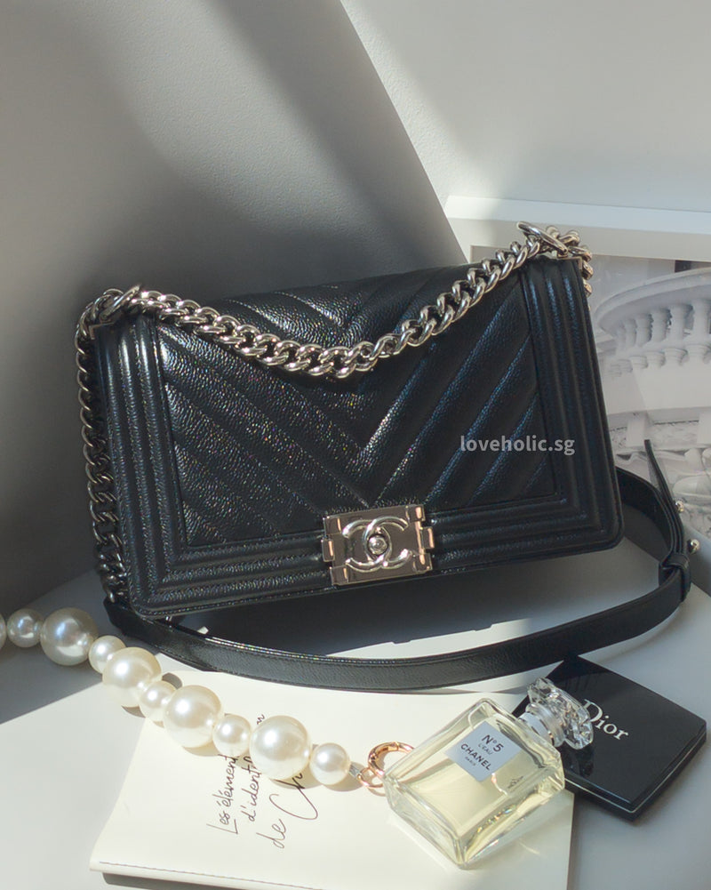 Chanel Boy Chervon Old Medium | Black Caviar Silver Hardware