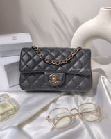 Chanel Classic Flap Mini Rectangle | 18S Charcoal / Dark Grey Caviar Gold Hardware