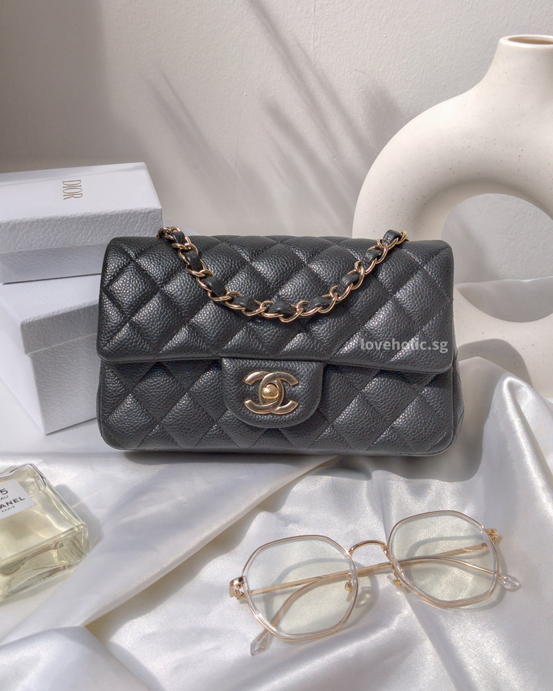 Chanel Classic Flap Mini Rectangle | 18S Charcoal / Dark Grey Caviar Gold Hardware