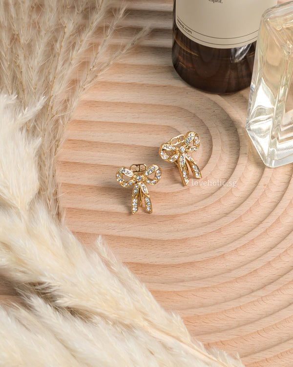 Dior Vintage Earrings  | Ribbon Rhinestone Gold  Gold Hardware