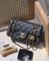 Chanel Pearl Crush Mini Rectangle | 23K Dark Grey Lambskin Light Gold Hardware
