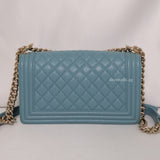 Chanel Boy Old Medium | 19C Tiffany Blue Caviar Gold Hardware