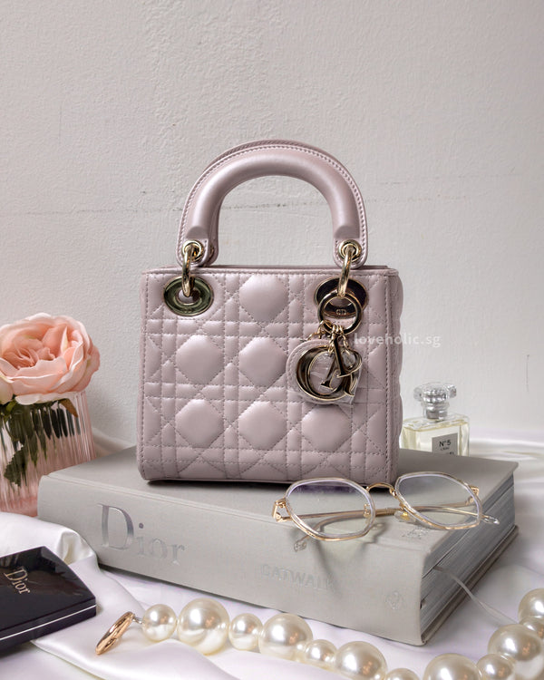 Dior Lady Dior Mini | Pearlescent Lotus Pink Lambskin Gold Hardware