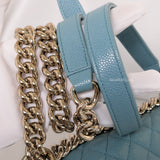 Chanel Boy Old Medium | 19C Tiffany Blue Caviar Gold Hardware