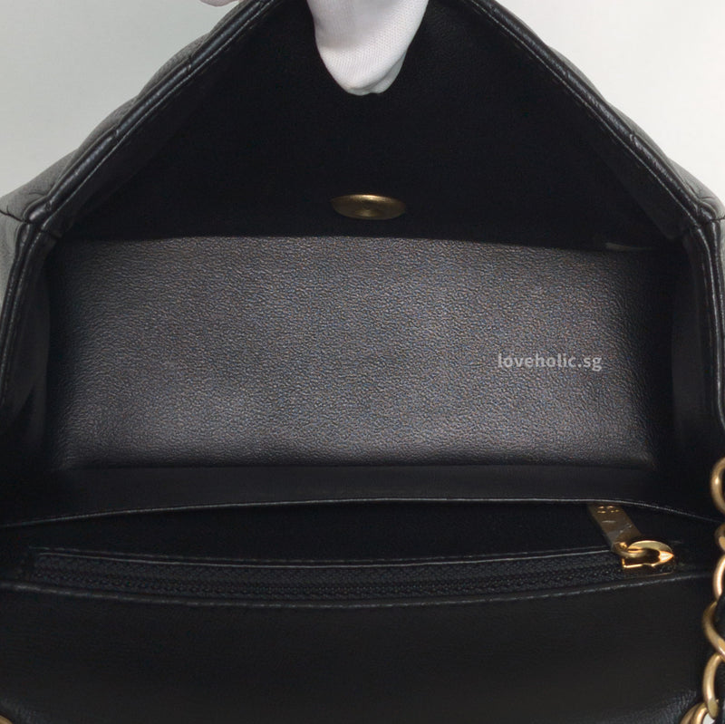 Chanel Classic Flap Chervon Mini Square | Black Lambskin Brushed Gold Hardware